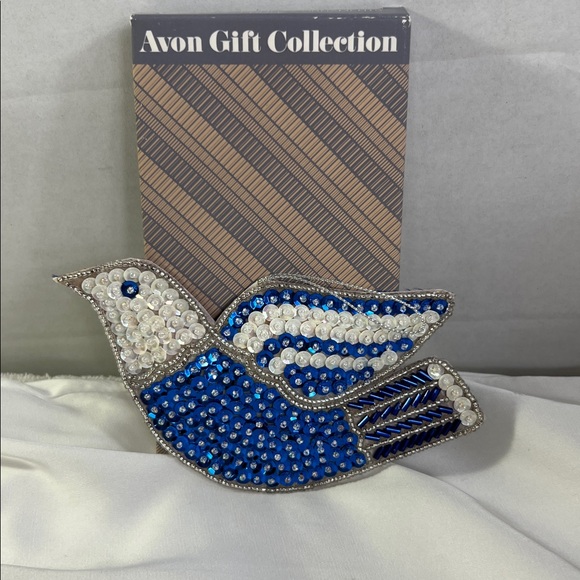 Vintage Avon Shimmering Holiday Ornament Dove Blue White Sequined Grandma Style - Picture 3 of 3